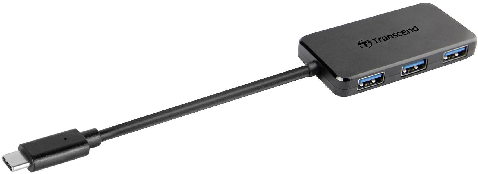 Adaptateur USB-C avec trois ports USB-A de Transcend, idéal pour étendre les possibilités de connexion sur les appareils modernes.