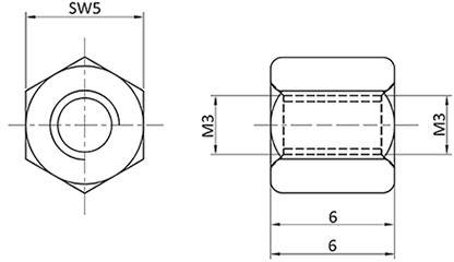Entretoise M3-M3 econ connect D3X06I5MH laiton (nickelé)