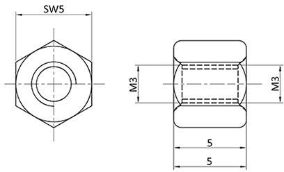 Entretoise M3-M3 econ connect D3X05I5MH laiton (nickelé)