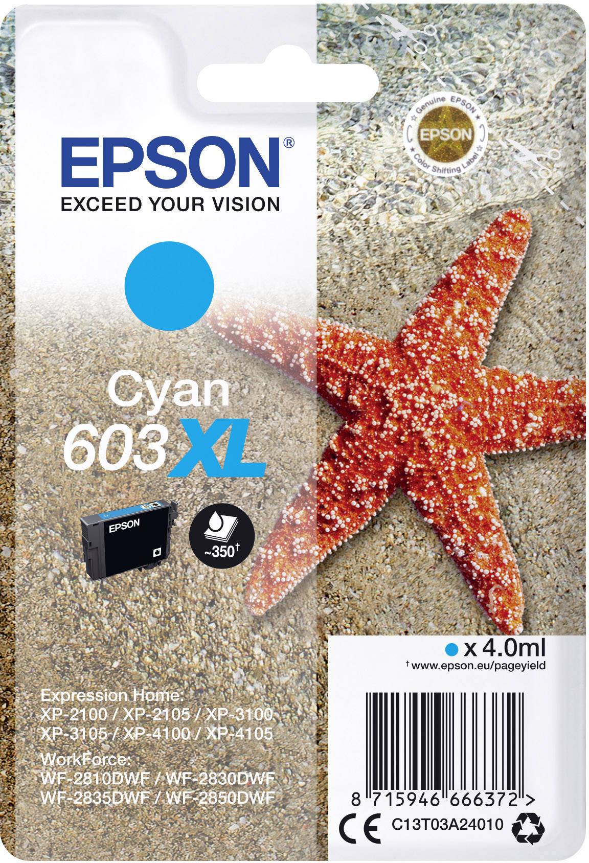 Epson Encre T03A24, 603XL d'origine cyan C13T03A24010