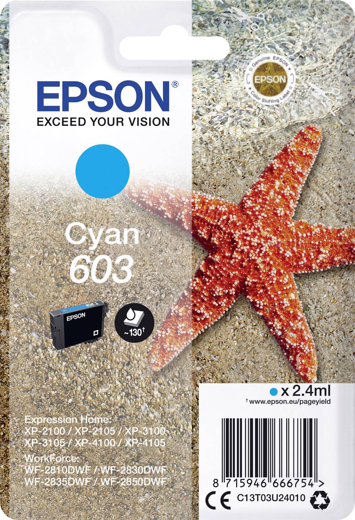Epson Encre T03U24, 603 d'origine cyan C13T03U24010