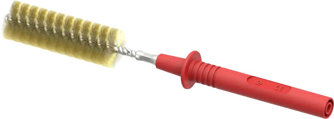 Brosse de nettoyage avec manche noir et tête en fil métallique brun, adaptée pour nettoyer les petits endroits difficiles d'accès.