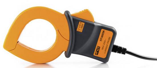 Une pince ampèremétrique orange et noire avec câble, modèle 'HT4005K', de HT Instruments pour la mesure de courant non invasive.