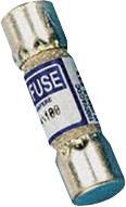 Un fusible avec des embouts métalliques aux deux extrémités. L'étiquette porte l'inscription 'FUSE'.