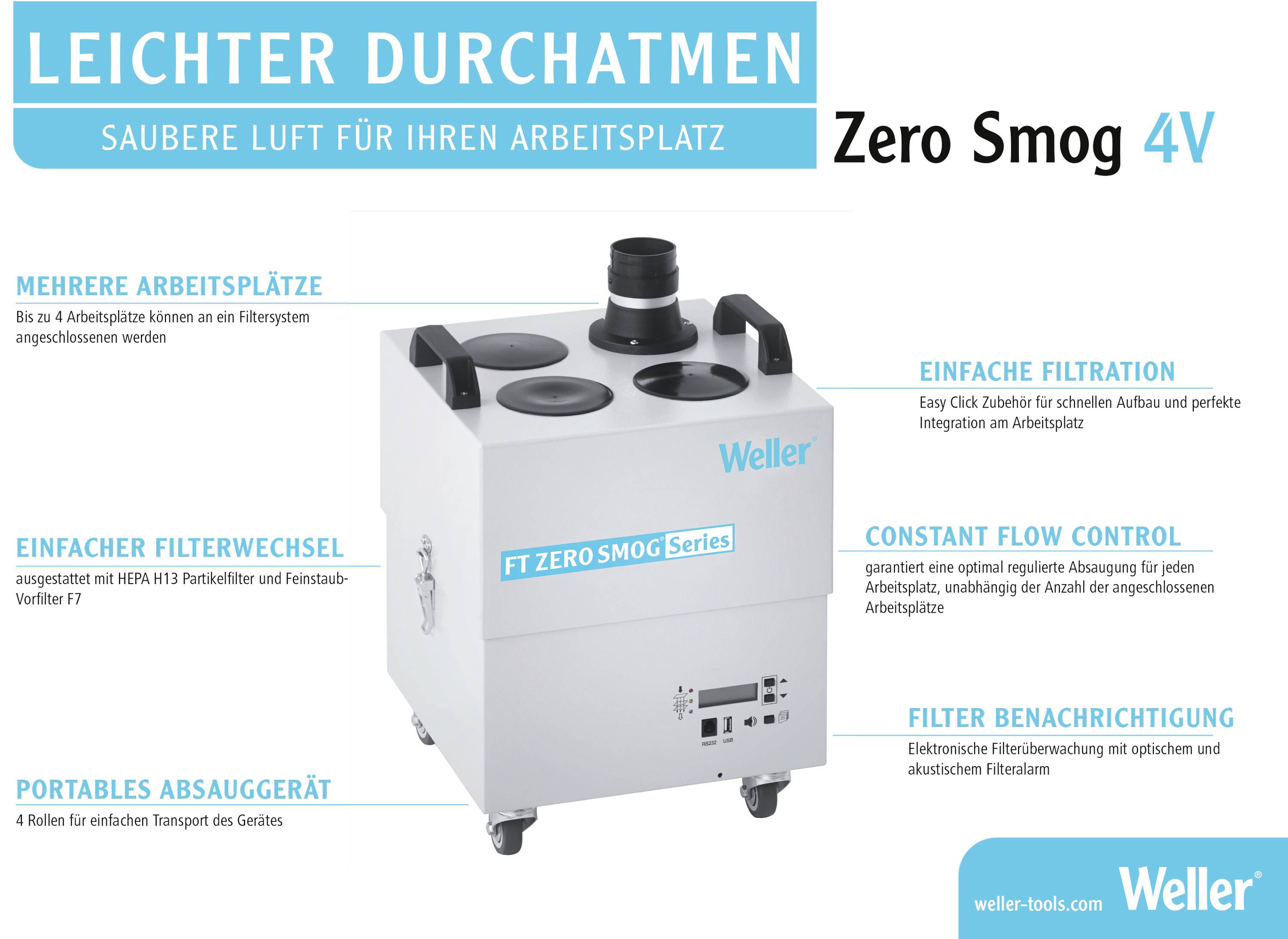 Extracteur de fumées Weller Zero Smog 4V 220 V, 240 V 275 VA