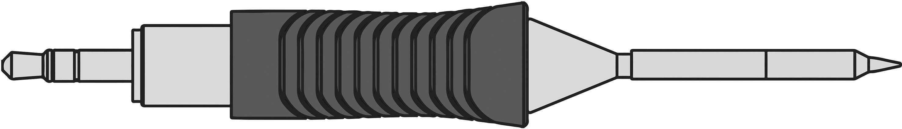 Illustration d'un connecteur coaxial avec adaptateur, composé de plusieurs segments permettant une transition de signal sécurisée.