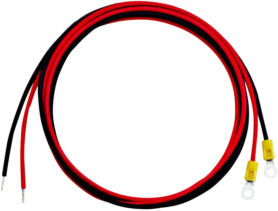 Câble rouge et noir avec cosses de terminaison ; adapté pour les connexions électriques.