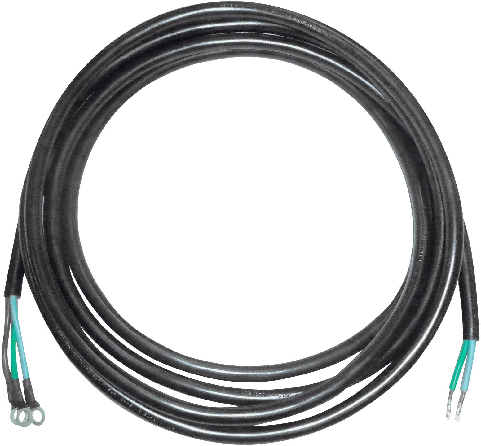 Câble électrique noir, enroulé, avec extrémités dénudées et fixations. Adapté pour les connexions dans les installations électriques.