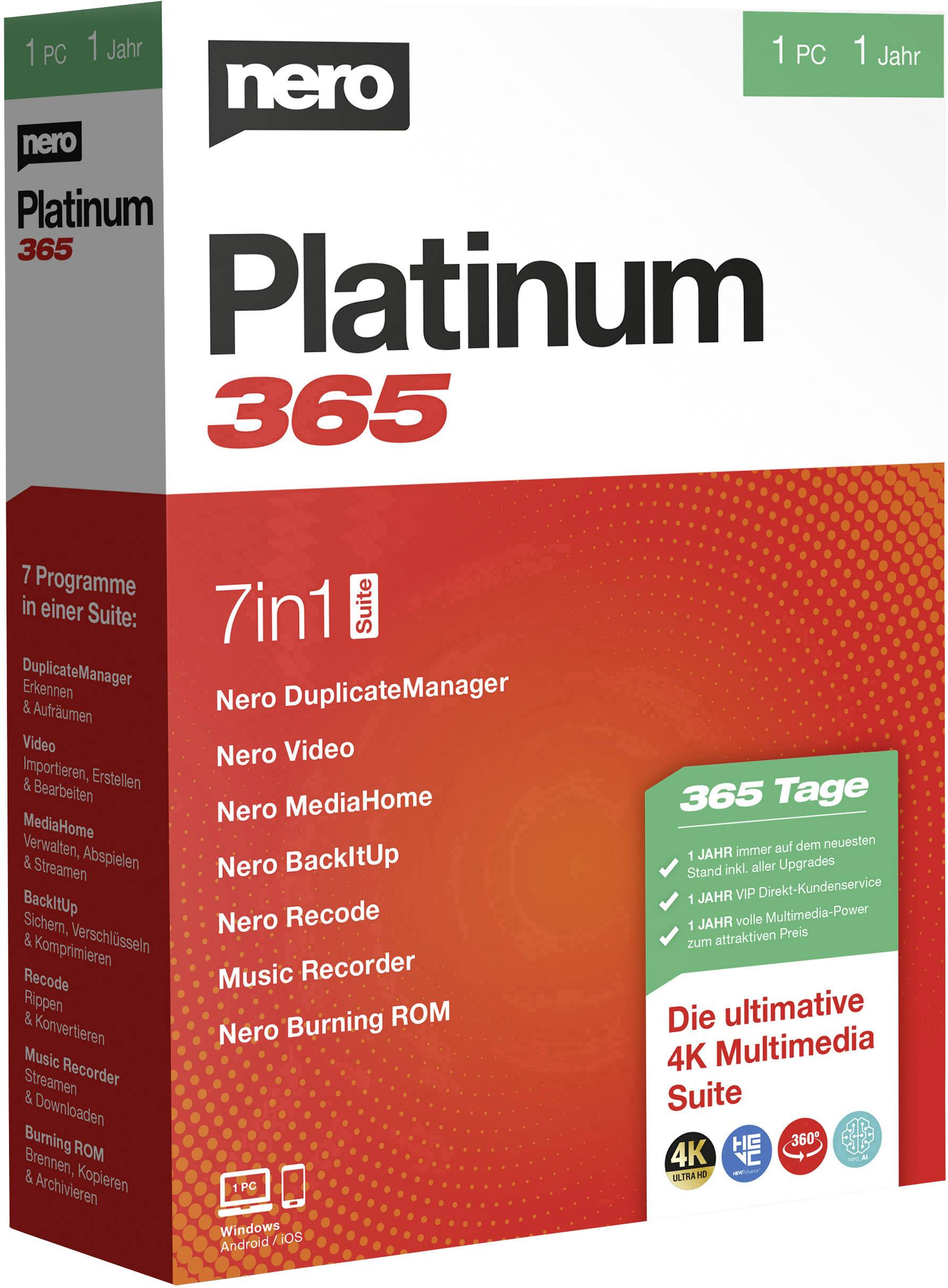 Nero Platinum 365 version complète, 1 licence Windows Logiciel de gravure