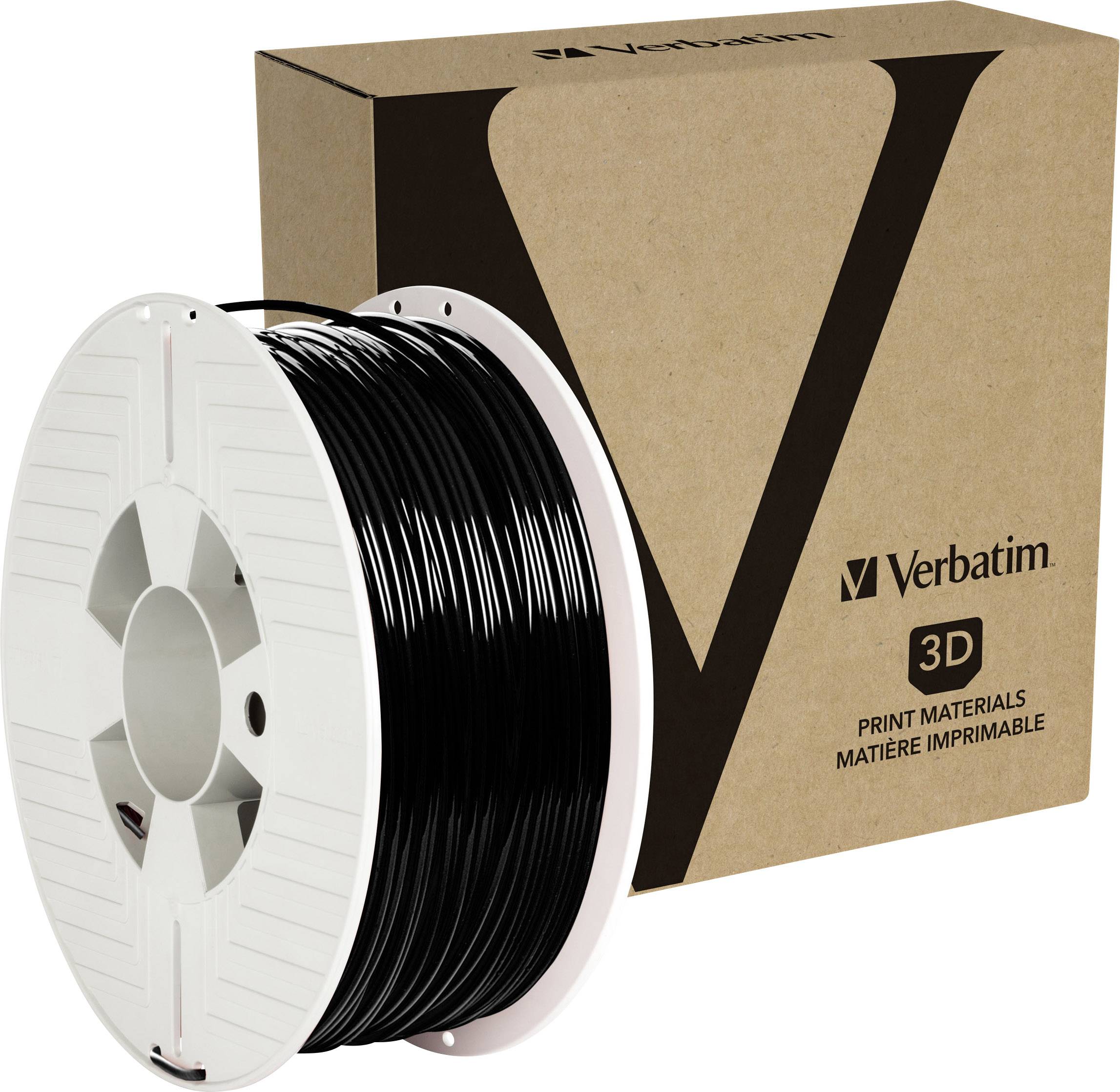 Bobine de filament d'impression 3D et emballage de Verbatim ; adapté aux matériaux d'impression 3D ; filament noir.
