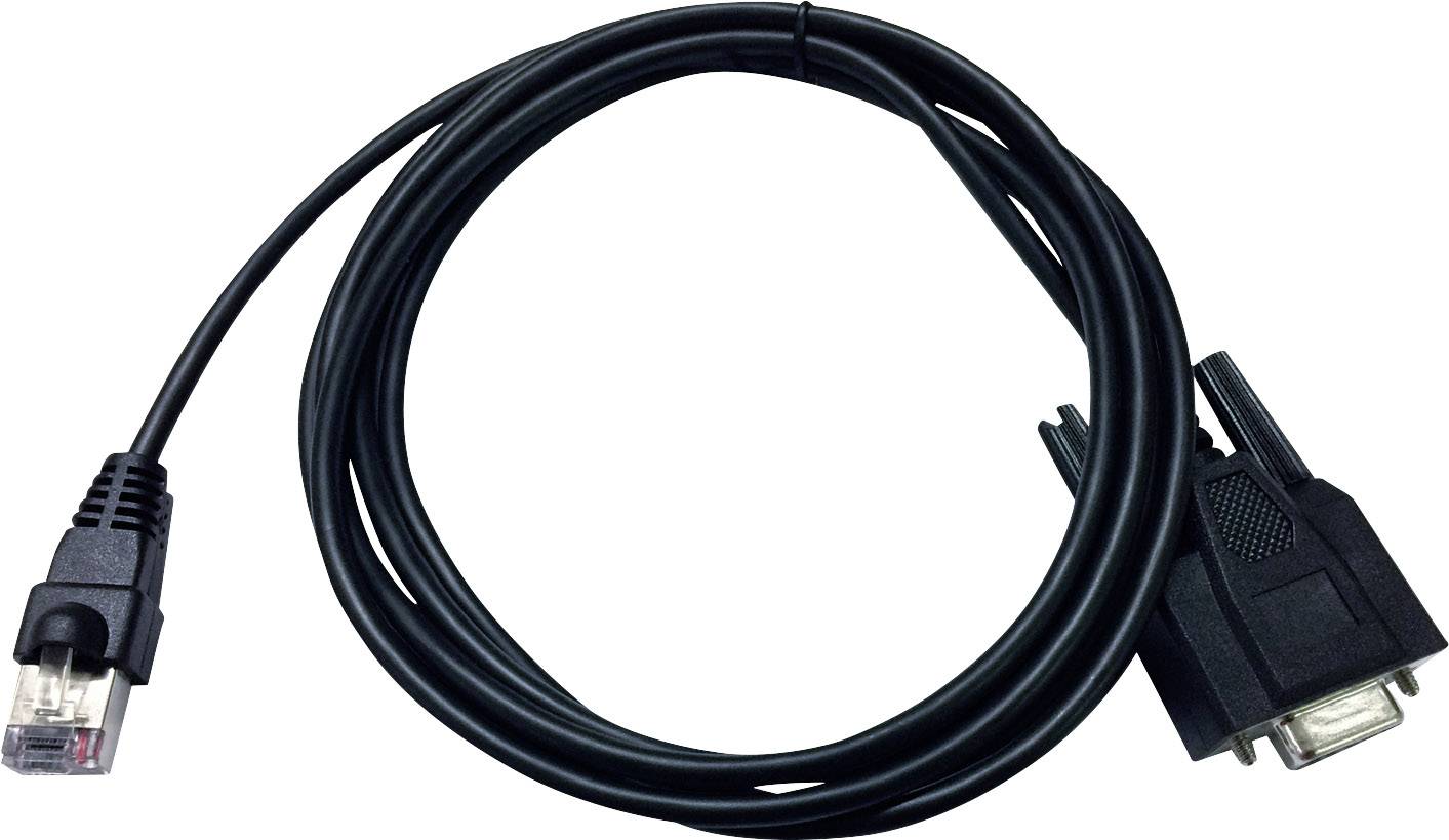 Un câble noir avec une fiche RJ45 d'un côté et un connecteur VGA de l'autre.