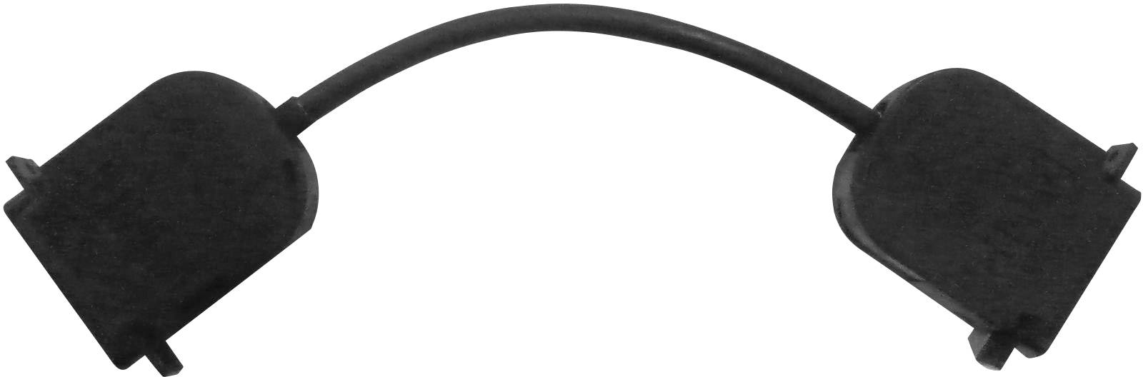Un adaptateur de câble noir avec deux fiches rectangulaires à chaque extrémité, reliées par un court câble courbé.