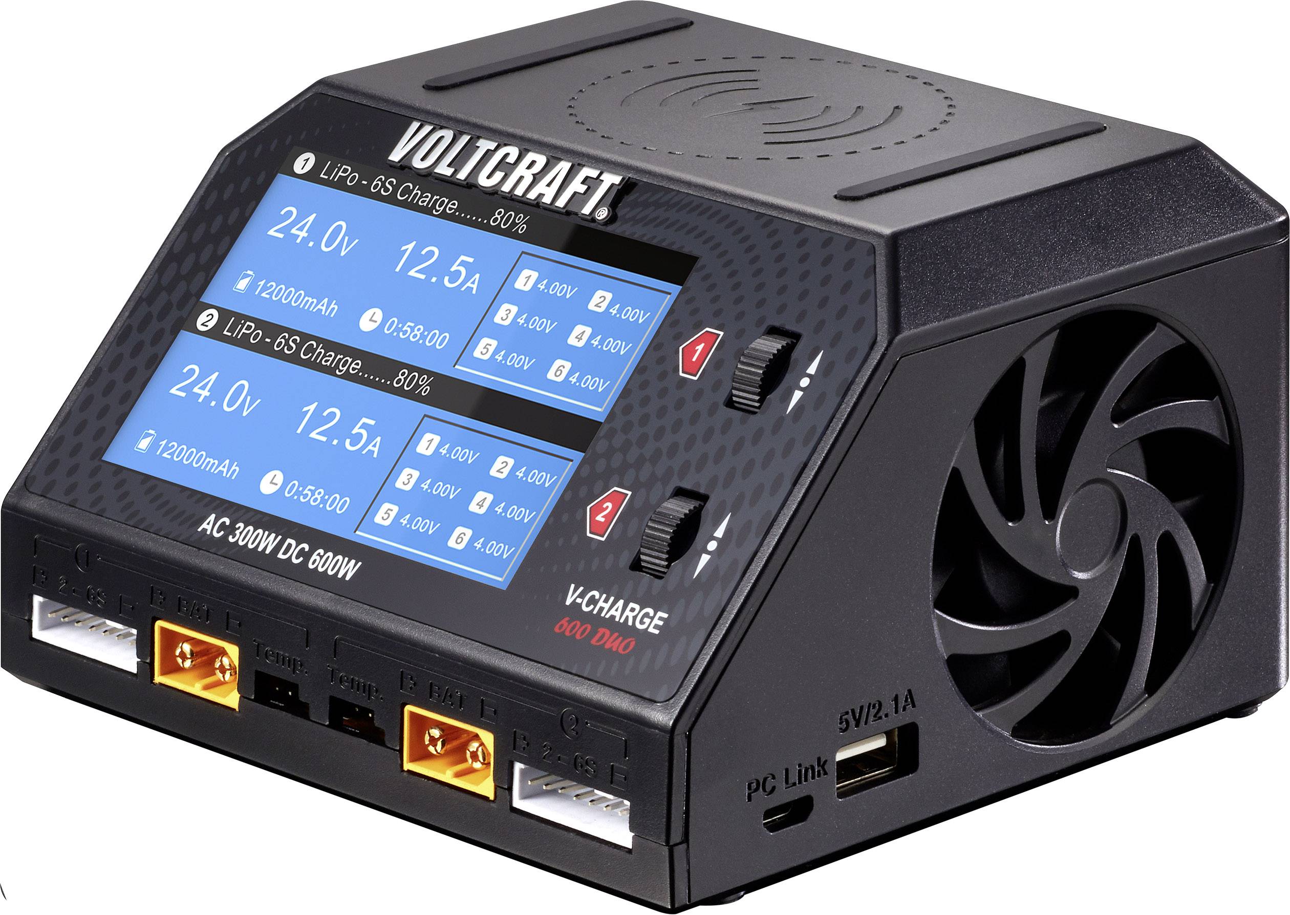 VOLTCRAFT V-Charge 600 DUO Chargeur de modélisme 16 A Li-polymère, LiHV, Li-ion, LiFePO, NiMH, NiCd, plomb