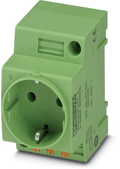 Prise de terre verte avec bornes latérales et impression de marque. Adaptée aux applications industrielles.