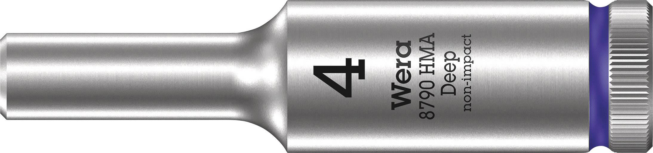 Douille pour écrou à six pans avec inscription '4', marque Wera, modèle 8790 HMA Deep, non-impact. Argent avec anneau bleu.
