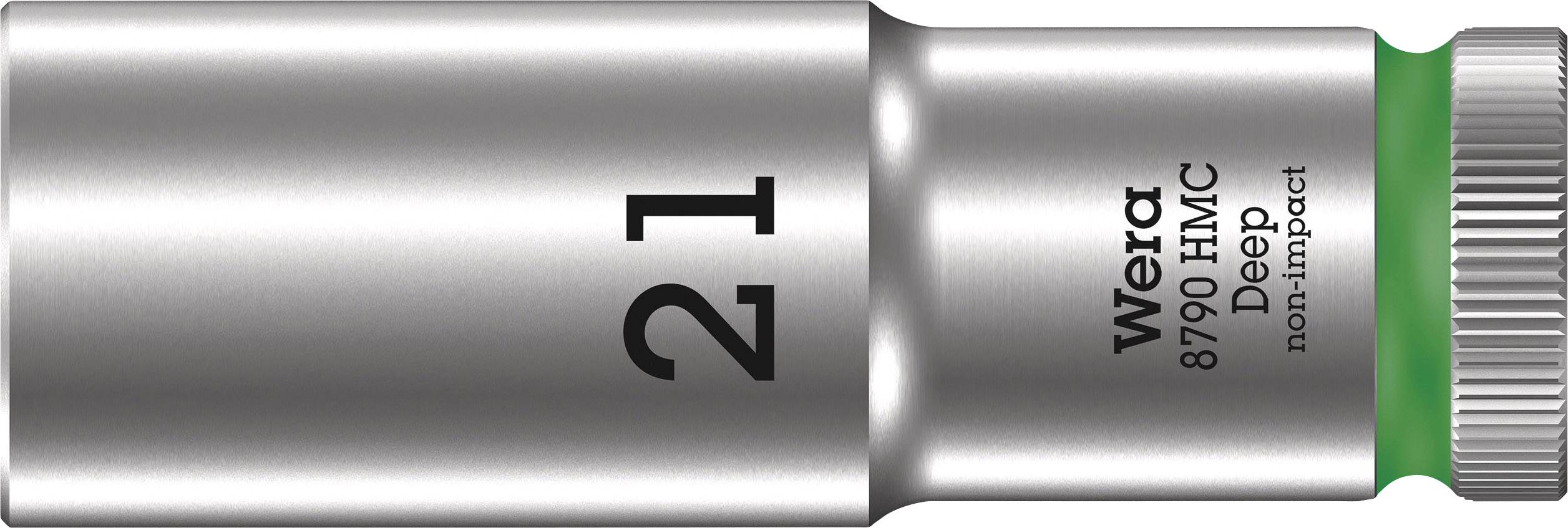 Douille Wera 8790 HMC Deep, taille 21, en argent avec anneau vert. Utilisée pour des applications non percutantes.