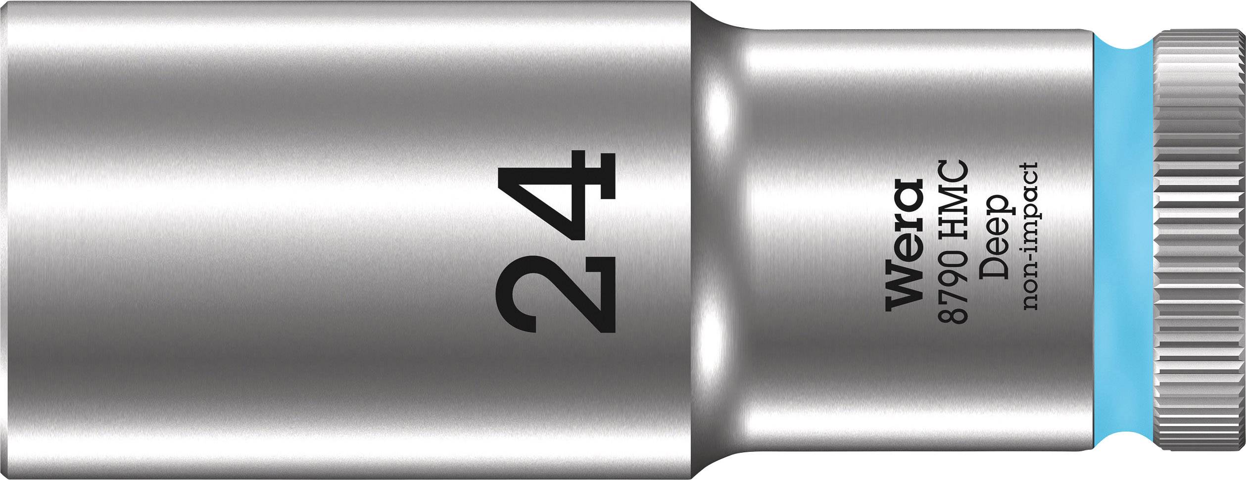 Clé à douille Wera 8790 HMC Deep de taille 24, métallique avec marquage bleu et inscription 'non-impact'.