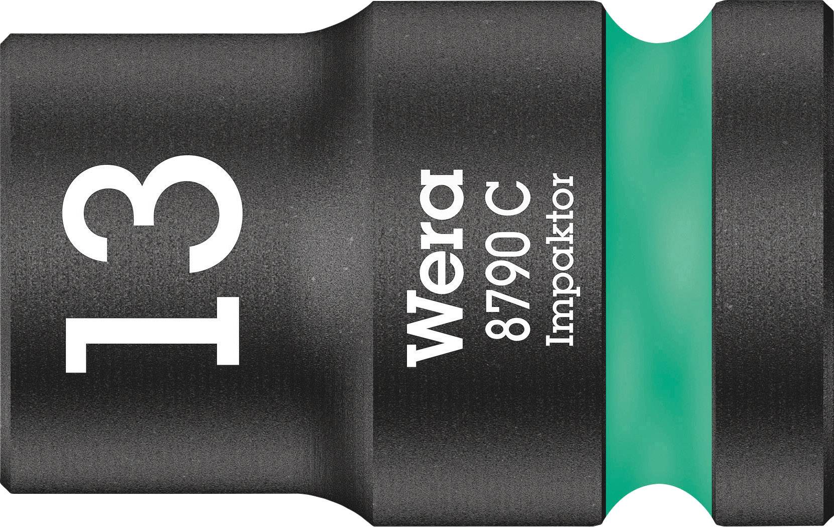 Douille 'Wera 8790 C Impaktor' de 13 mm, noire avec une bande verte. Outil de vissage offrant une haute durabilité.