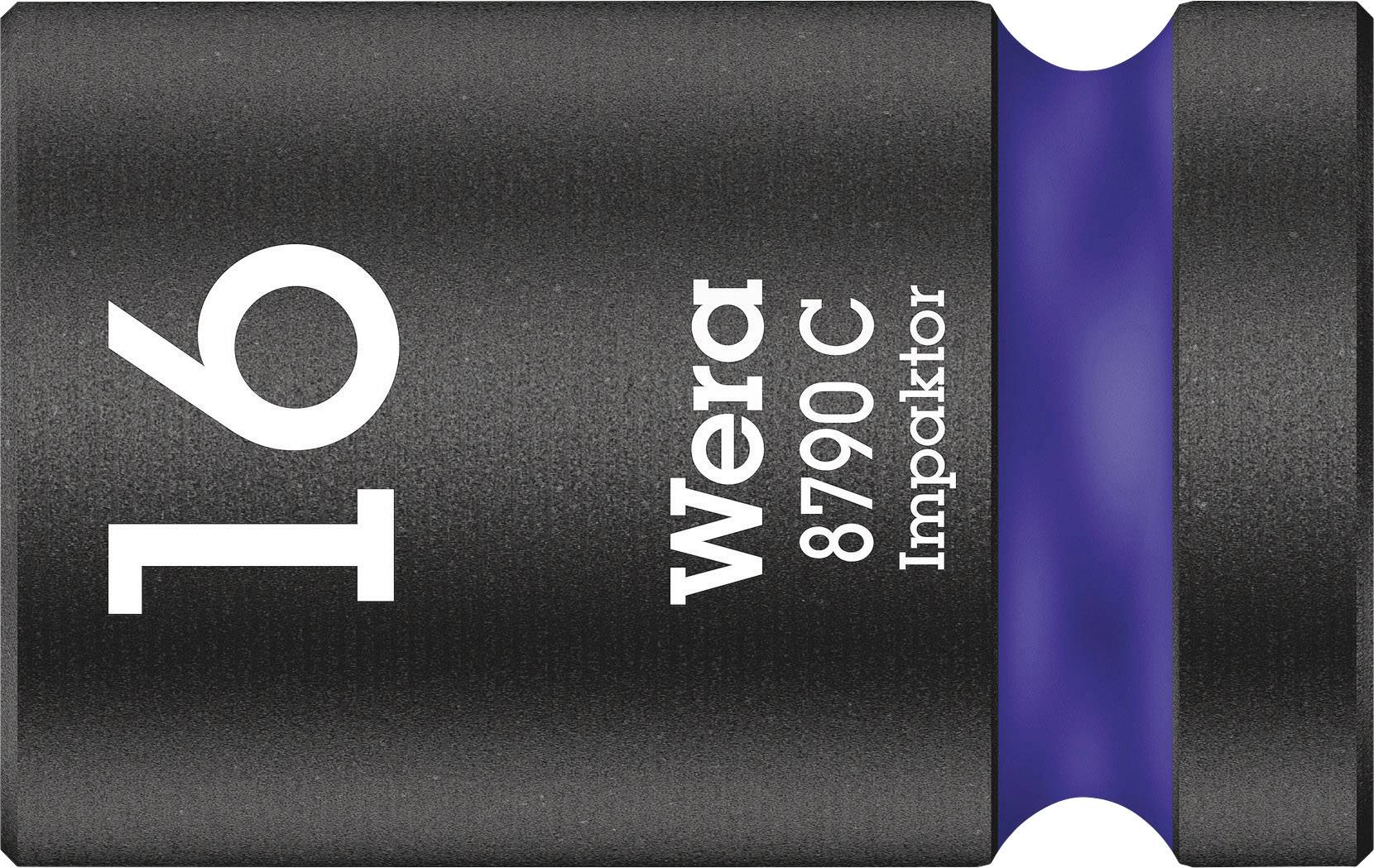 Écrou noir avec inscription blanche : 16, Wera 8790 C, Impaktor. Anneau bleu autour de la base.