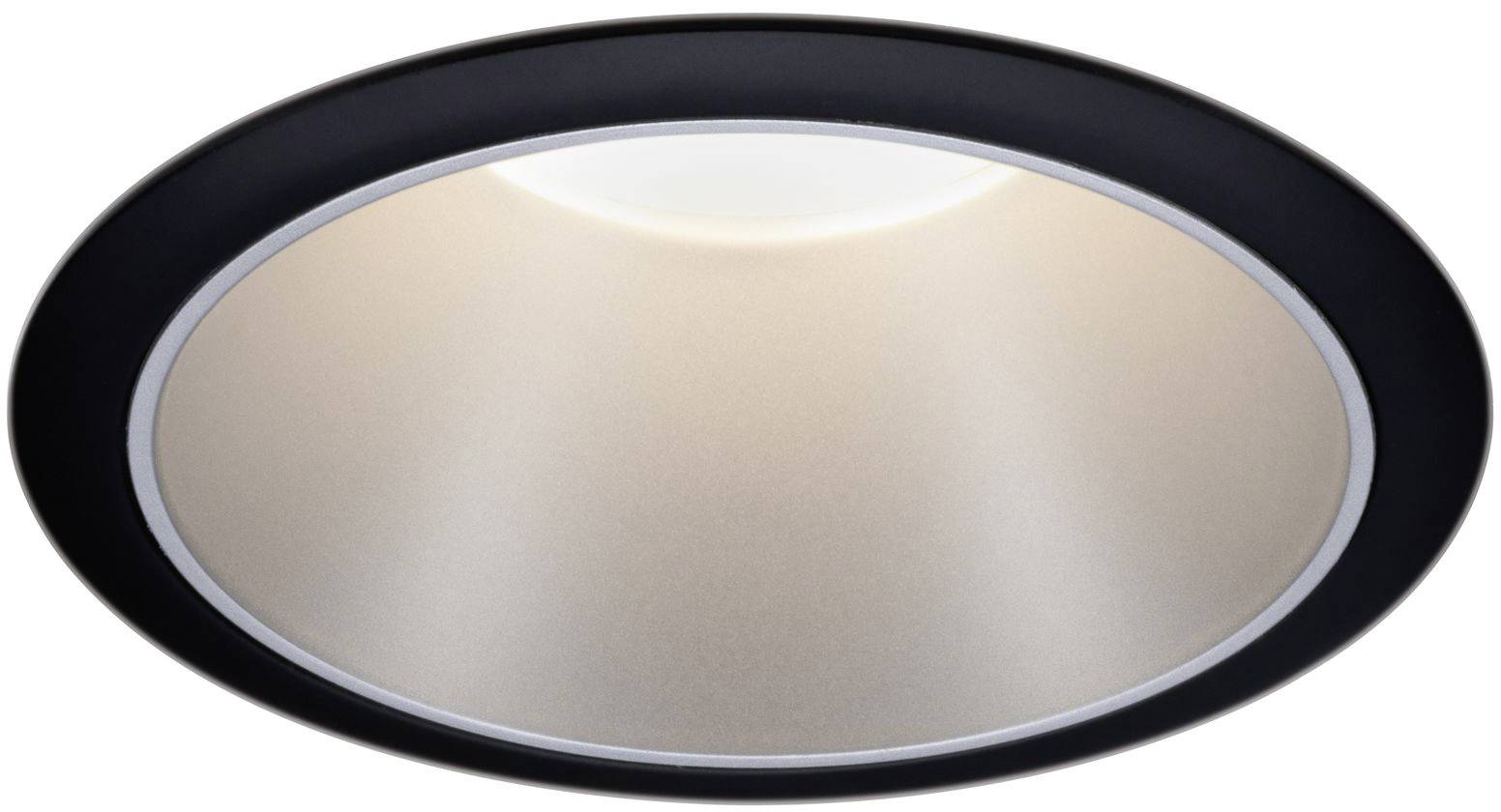 Un luminaire encastré rond noir avec diffusion lumineuse vers le bas.