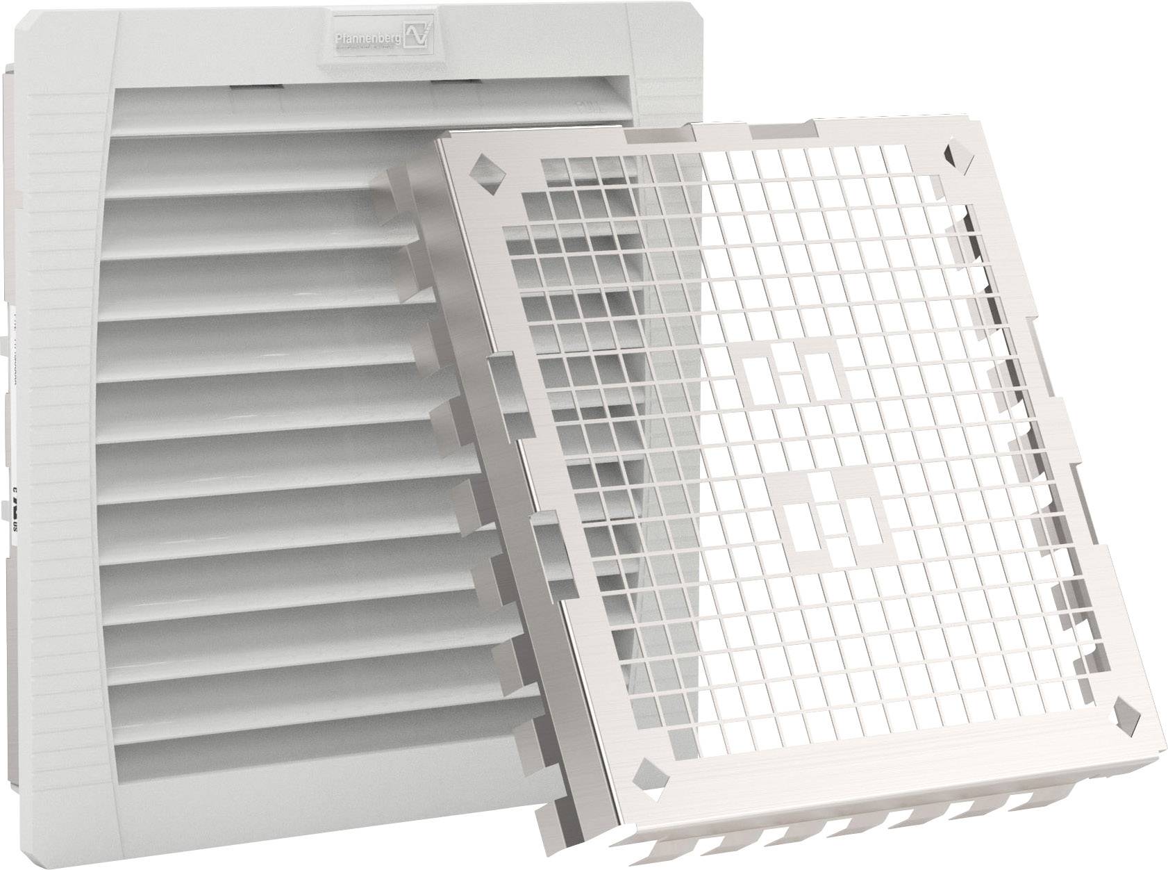 Un grille de ventilation blanc avec insert amovible ; utilisé pour la ventilation et la protection dans les installations techniques ou industrielles.