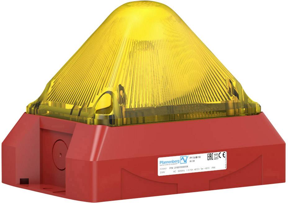 Voyant d'avertissement jaune avec boîtier rouge, utilisé à des fins de sécurité et d'alarme.
