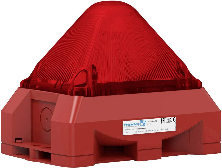 Un détecteur d'alarme optique rouge installé sur un socle avec des marquages d'identification du fabricant.