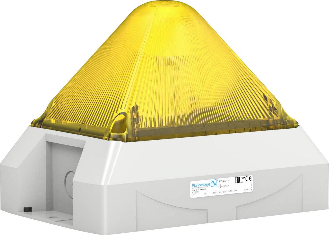 Voyant d'avertissement jaune sur boîtier blanc, utilisé dans les systèmes de sécurité pour alerter visuellement en cas d'urgence ou de situations particulières.