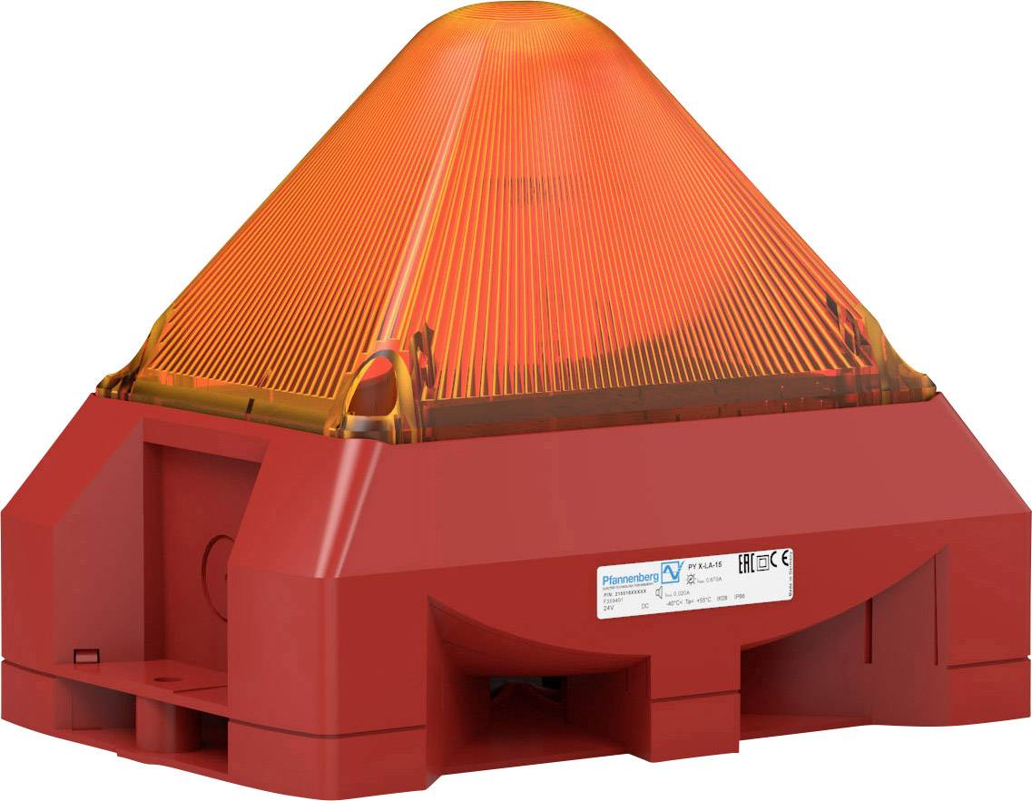 Un feu de signalisation rouge, de forme pyramidale, avec une partie supérieure orange, utilisé pour les signaux d'urgence ou d'avertissement de danger.