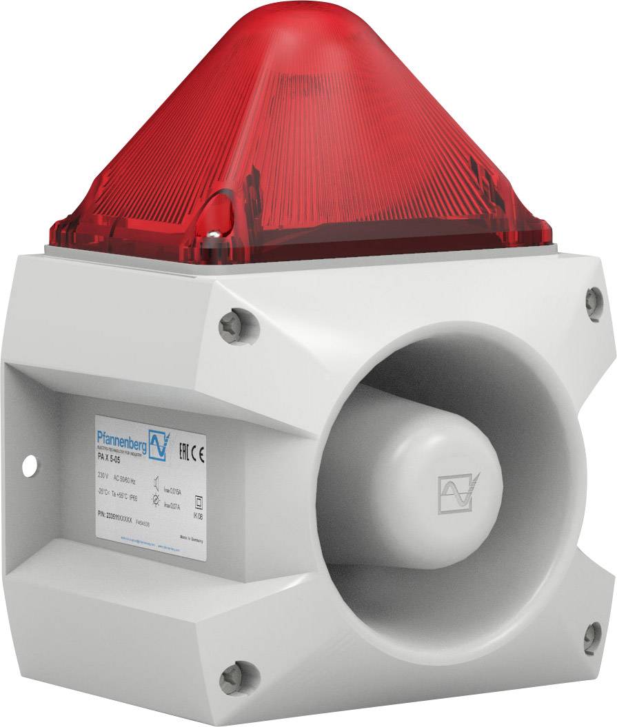 Support de voyant d'alarme rouge monté sur un boîtier de haut-parleur blanc, couramment utilisé pour des signaux d'avertissement acoustiques et visuels en cas d'urgence.