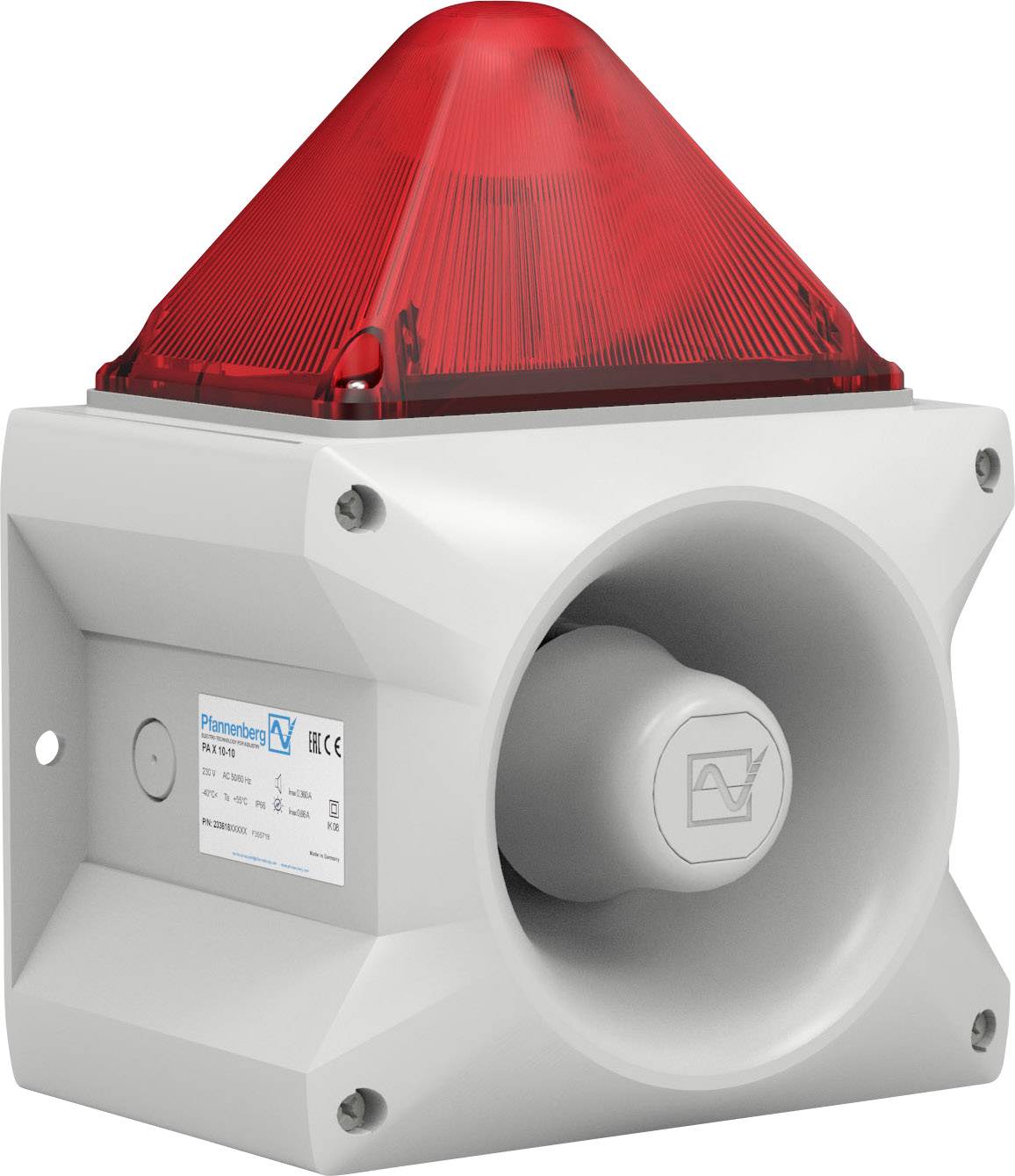 Klaxon avec un voyant rouge sur un boîtier, donnant l'impression d'un système d'alarme ou d'un dispositif de sécurité.