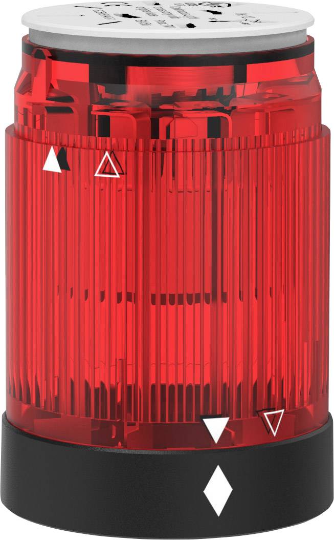 Un feu d'avertissement rouge, cylindrique, avec des marquages noirs et blancs, souvent utilisé dans des environnements industriels pour signaler des dangers ou des zones à risque.