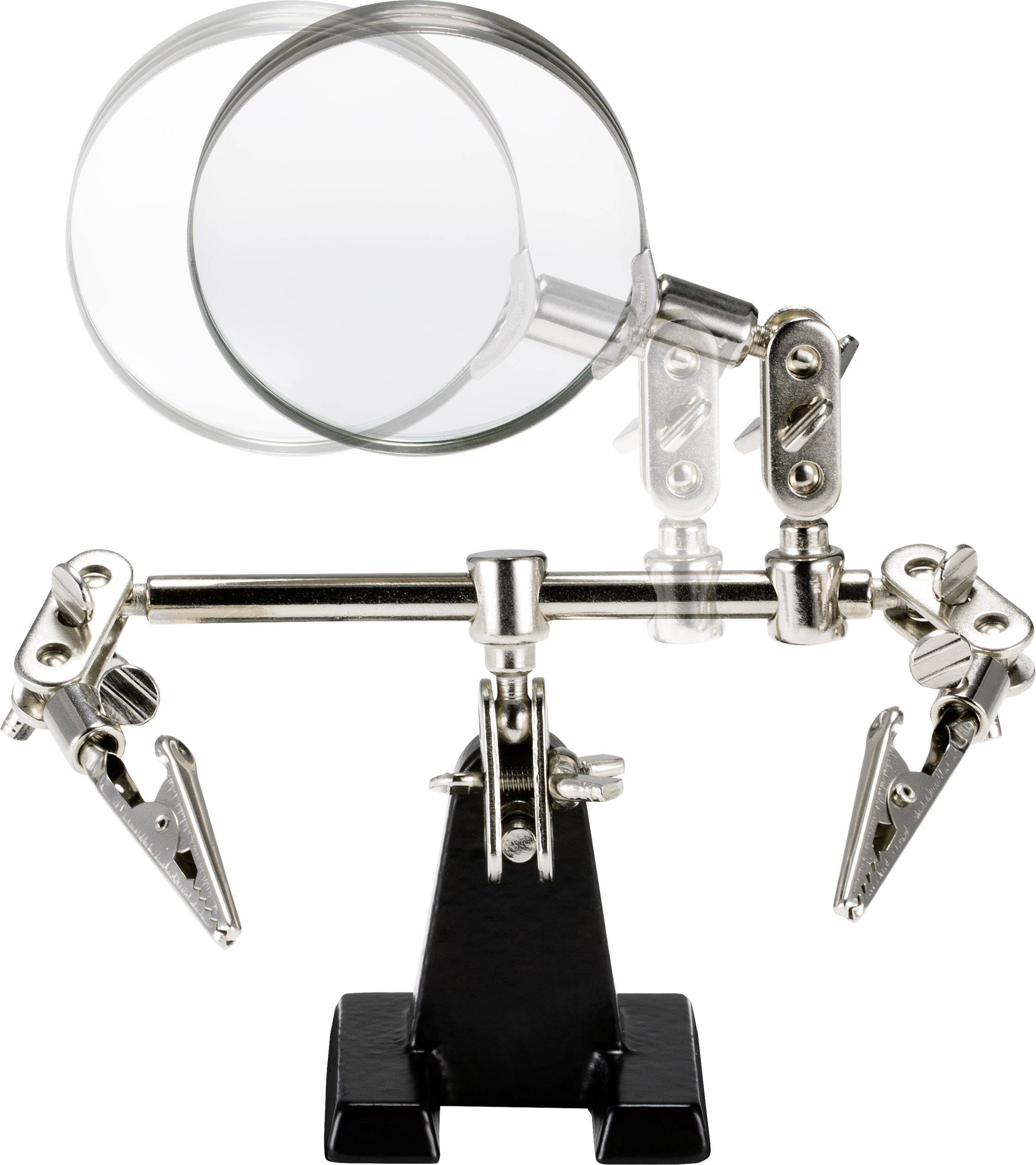 Aide au soudage avec loupes et pinces, idéale pour un travail précis en électronique ou pour des tâches de mécanique de précision.