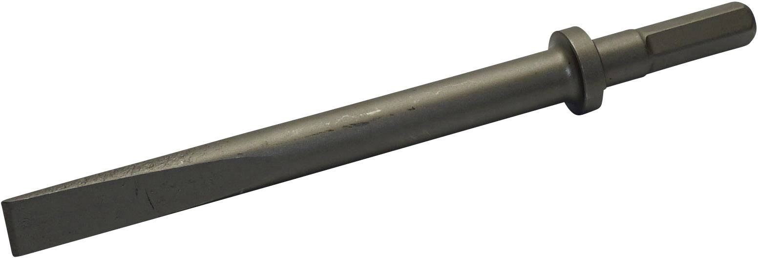 Un burin à pointe plate et extrémité pointue, avec une tige hexagonale, adapté aux travaux de démolition ou de construction.