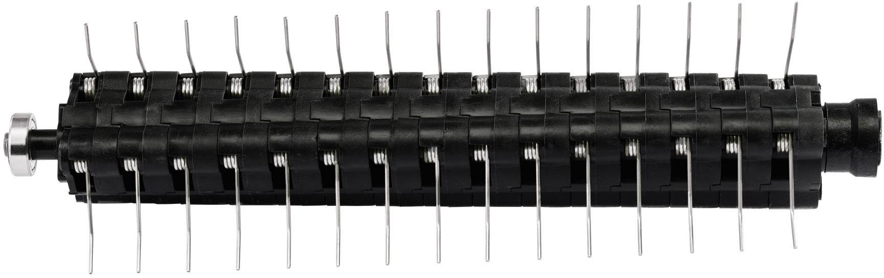 Brosse ronde noire à poils métalliques, disposée horizontalement. Les poils sont répartis uniformément.