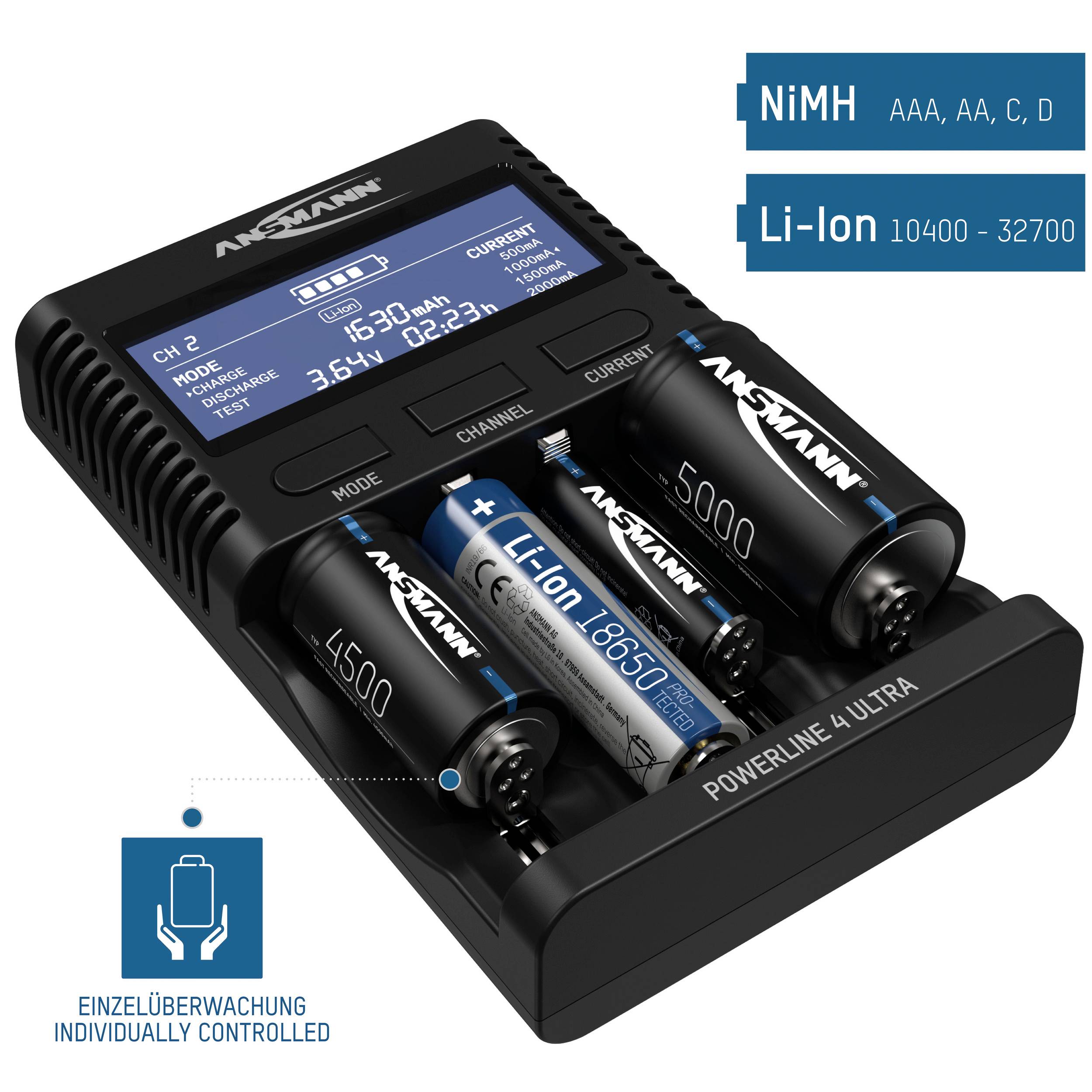 Chargeur de piles rondes NiCd, NiMH, Li-ion Ansmann Powerline 4 Ultra