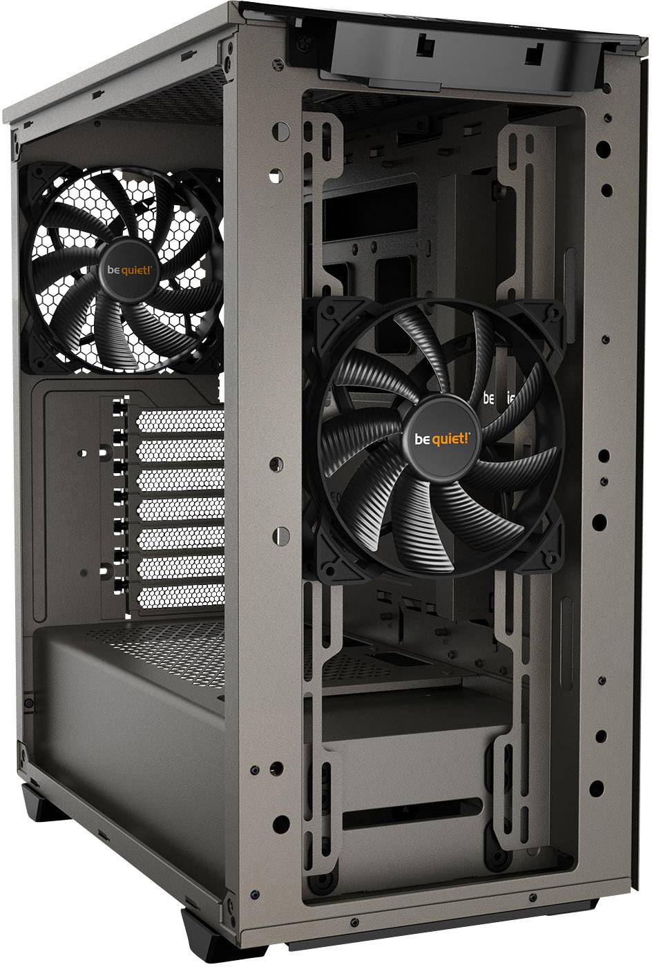 Tour midi BeQuiet Pure Base 500 Windows Boîtier PC, Boîtier gaming métallique, gris 2 ventilateurs pré-installés, fenêtr