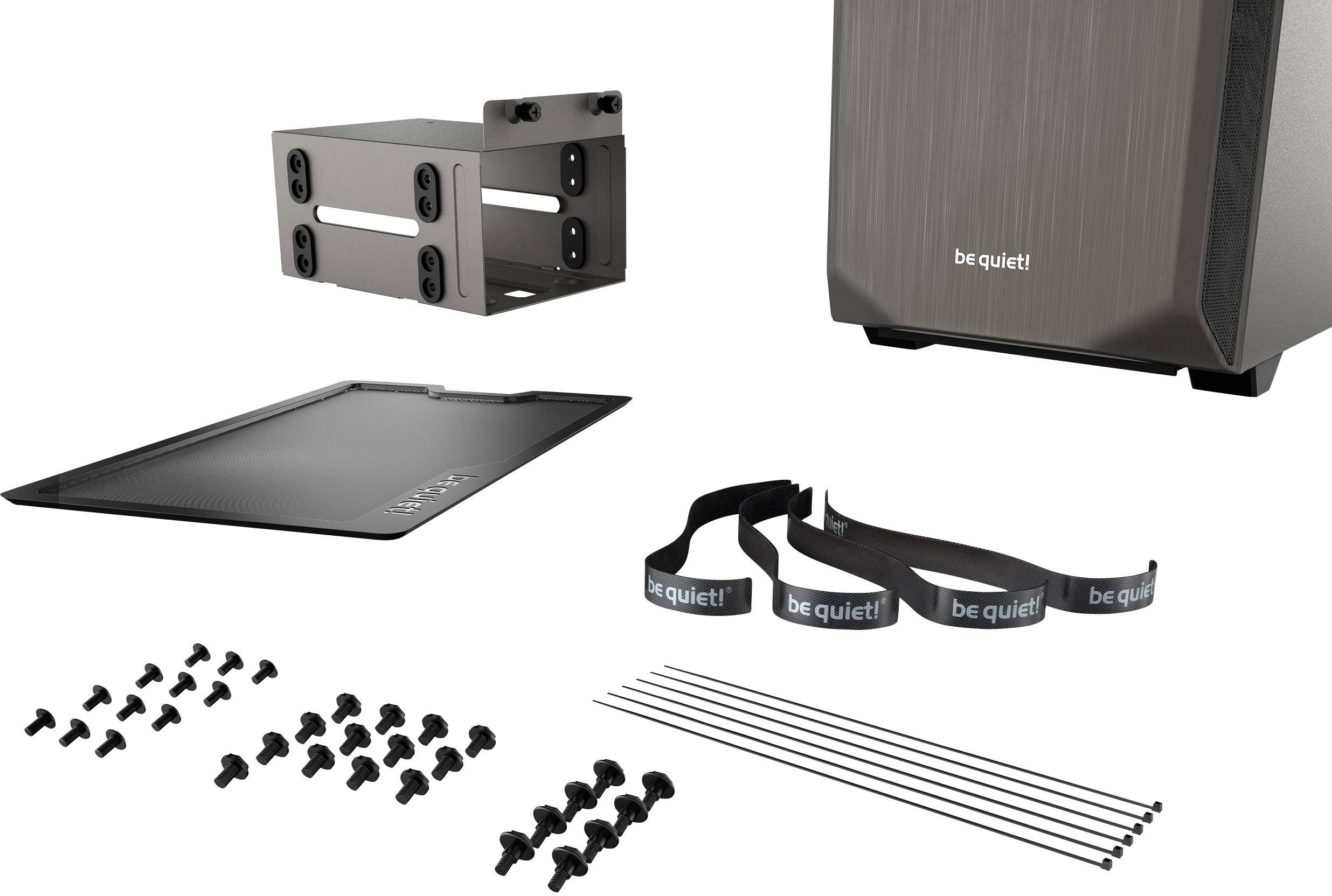 Tour midi BeQuiet Pure Base 500 Windows Boîtier PC, Boîtier gaming métallique, gris 2 ventilateurs pré-installés, fenêtr