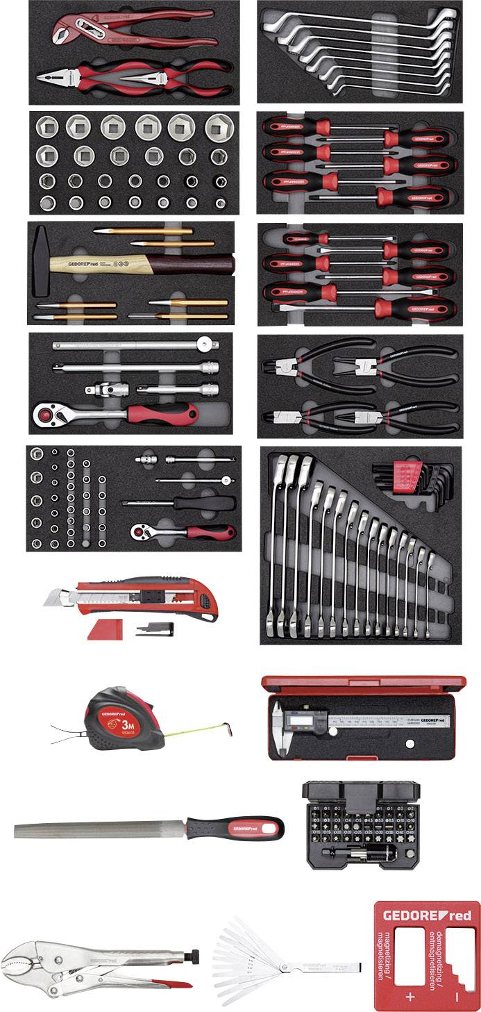 Un ensemble d'outils comprenant différentes pinces, clés à molette, tournevis, outils de mesure et douilles.