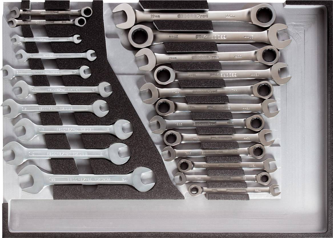 Gedore RED 3301687 R22350006 Jeu de clés plates à cliquet annulaire Ouverture de clé (métrique) 07 - 29 mm