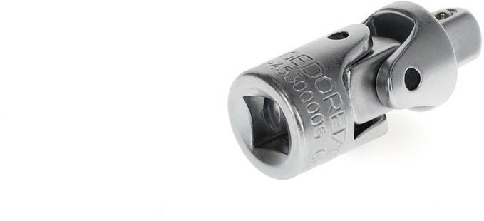 Adaptateur métallique bleu avec ouverture carrée et articulation pivotante, adapté pour connecter des outils.