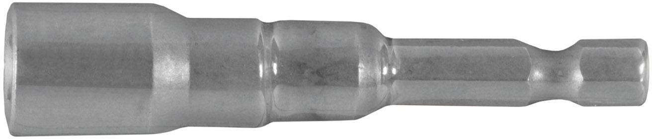Un adaptateur argenté avec un axe hexagonal et une tête cylindrique plus large. Idéal pour les outils ou les connexions mécaniques.