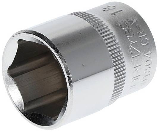 L'image montre un douille hexagonale en argent, utilisée pour serrer ou desserrer des connexions de vis.