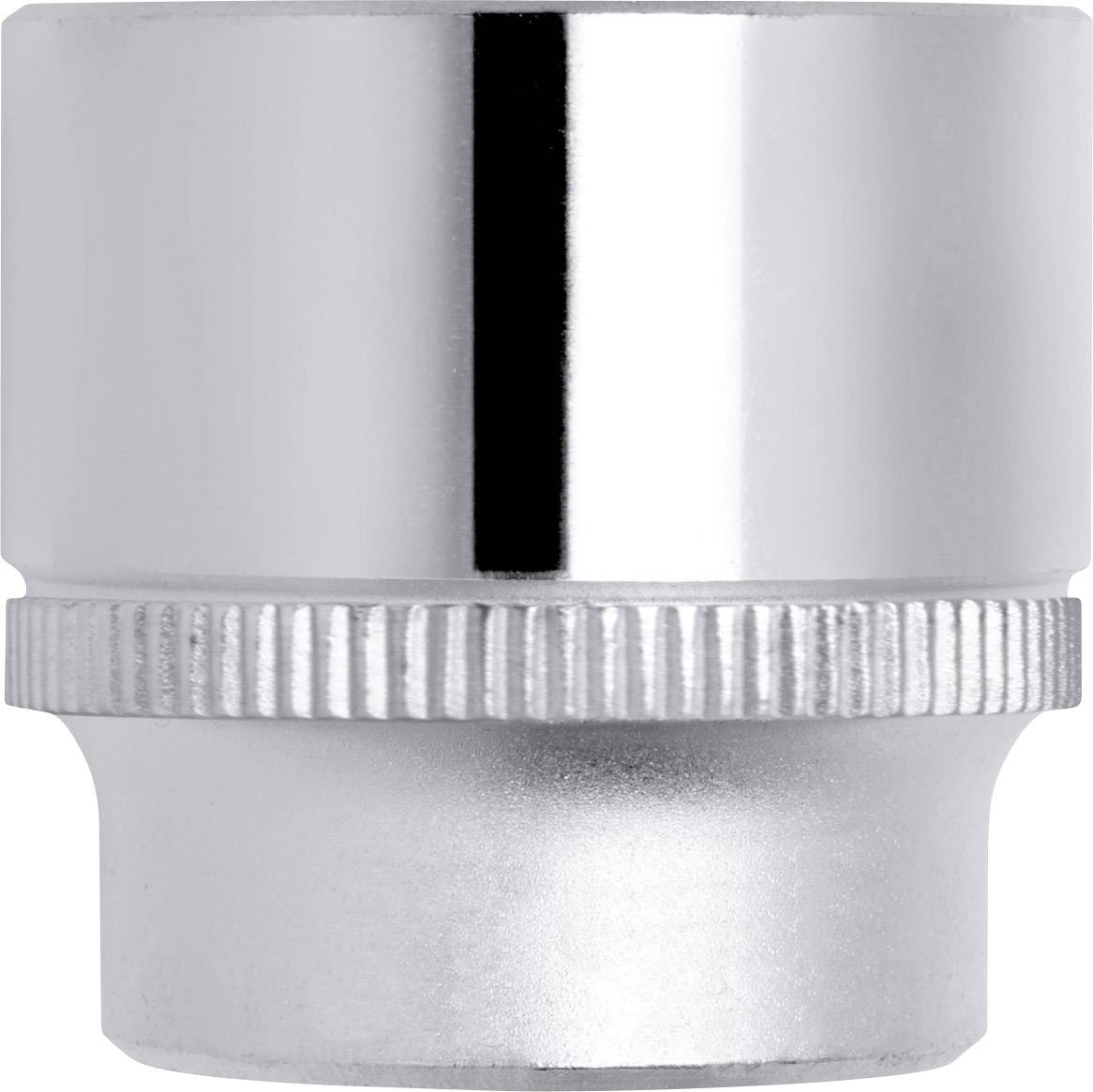 Un adaptateur métallique brillant, de couleur argent, avec un bord cannelé.