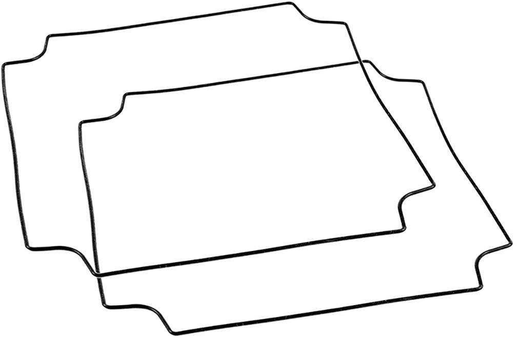 Deux rectangles en fil noir, ondulés et se chevauchant, sur un fond blanc.