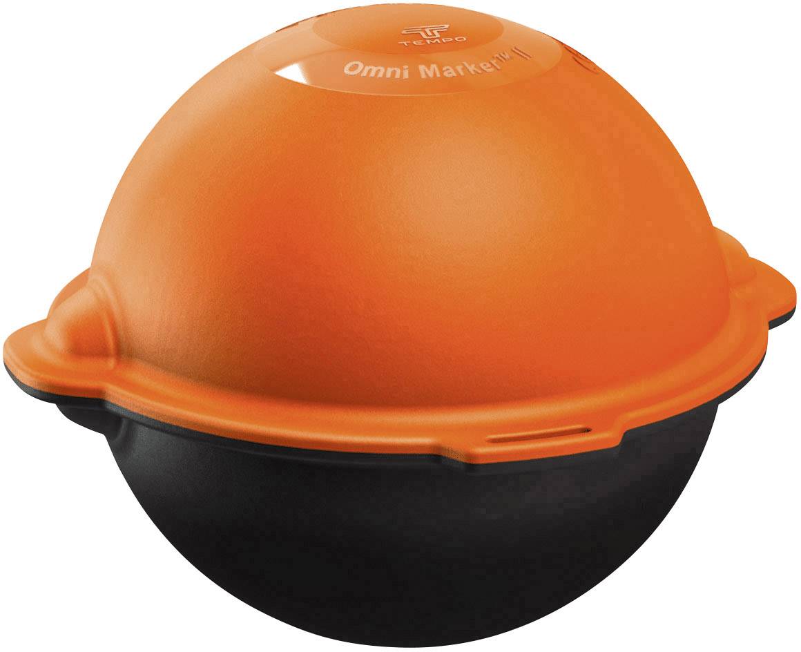 Une boule orange et noire portant l'inscription 'Omni Marker II' sur sa surface supérieure. Il s'agit d'un dispositif de marquage.