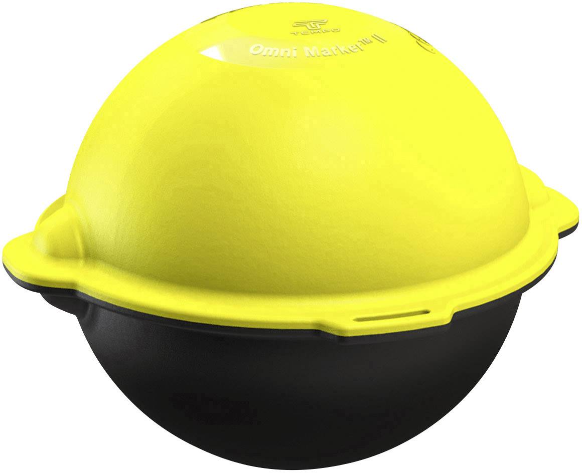 Un équipement de navire jaune et noir, en forme de demi-sphère, portant l'inscription 'Omni Market II' sur sa surface supérieure.
