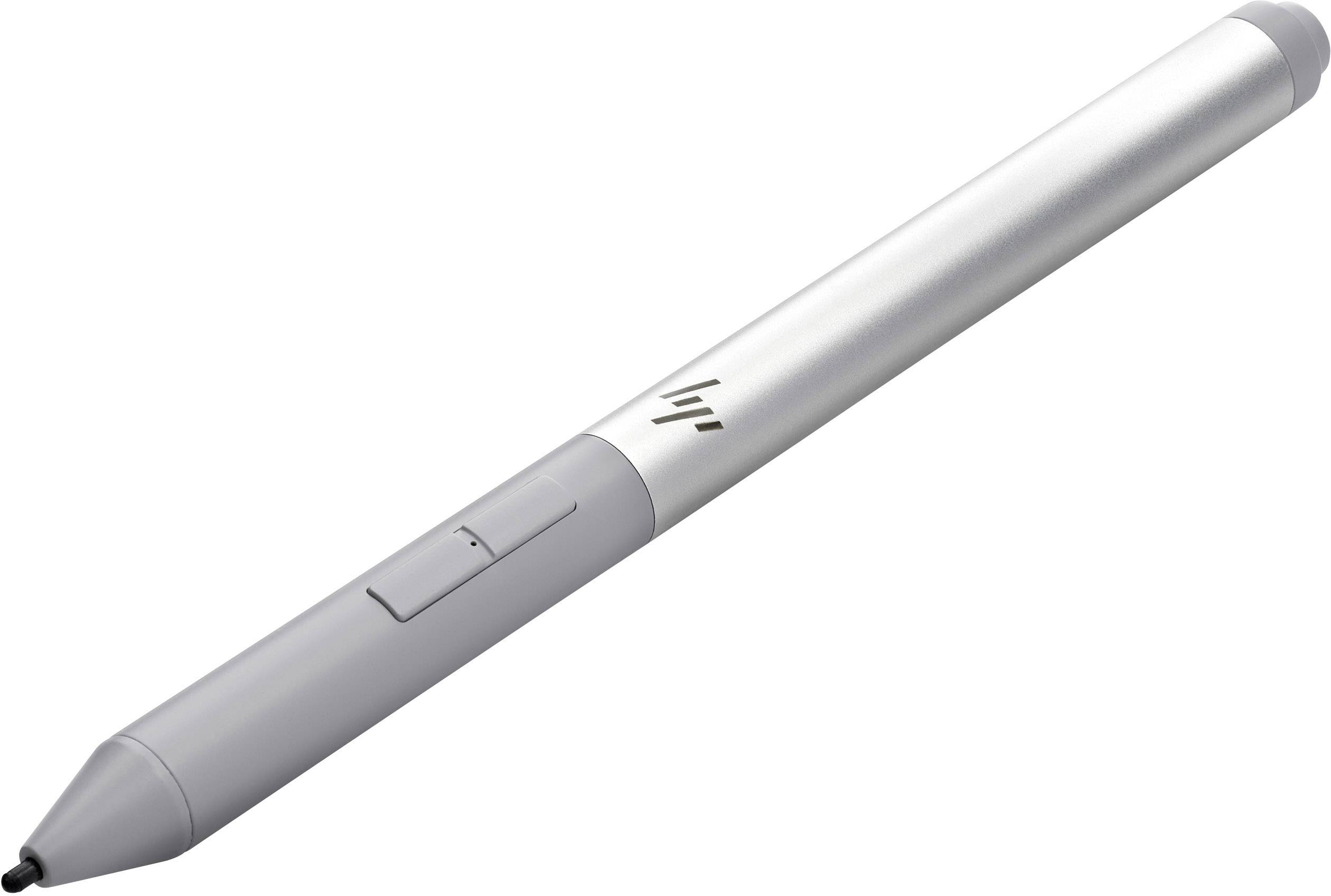 Un stylo numérique argenté avec des éléments gris, adapté aux écrans tactiles et aux appareils de dessin numérique, repose sur un fond blanc.