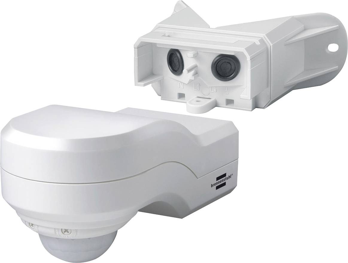 Deux capteurs de mouvement de sécurité blanc, une unité cylindrique montée au plafond et un boîtier de capteur infrarouge rectangulaire avec des lentilles doubles.