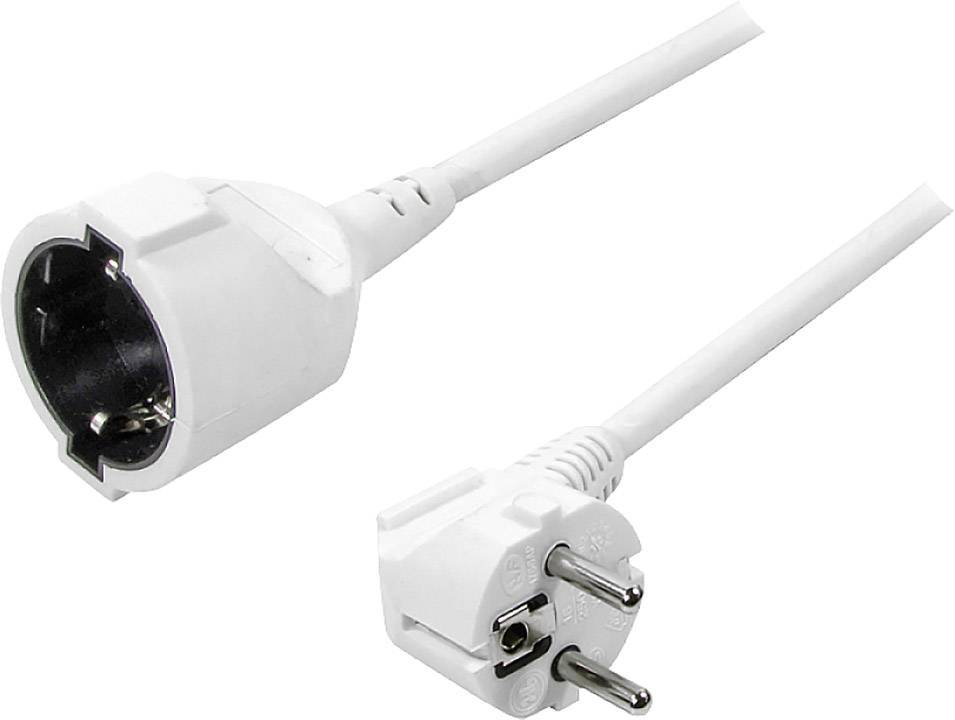 Rallonge électrique blanche avec une prise femelle et une prise mâle à chaque extrémité. Adaptée aux prises électriques européennes.